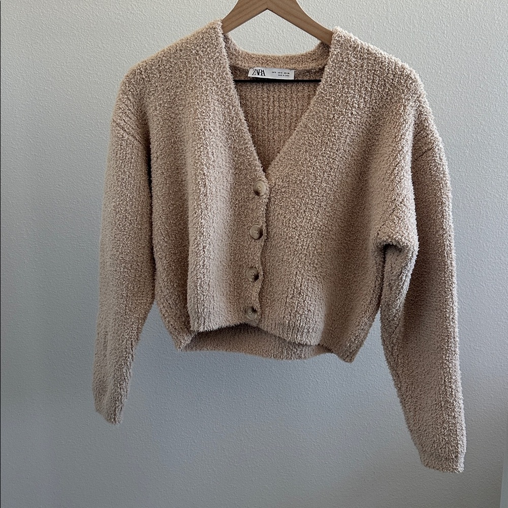 Zara Beige Textured Cardigan